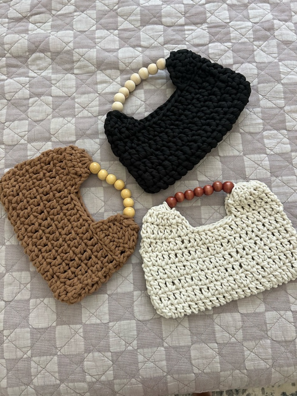 Handcrafted Crochet Wristlet Clutch - Black, Brown & Cream Options - Picture 2 of 5